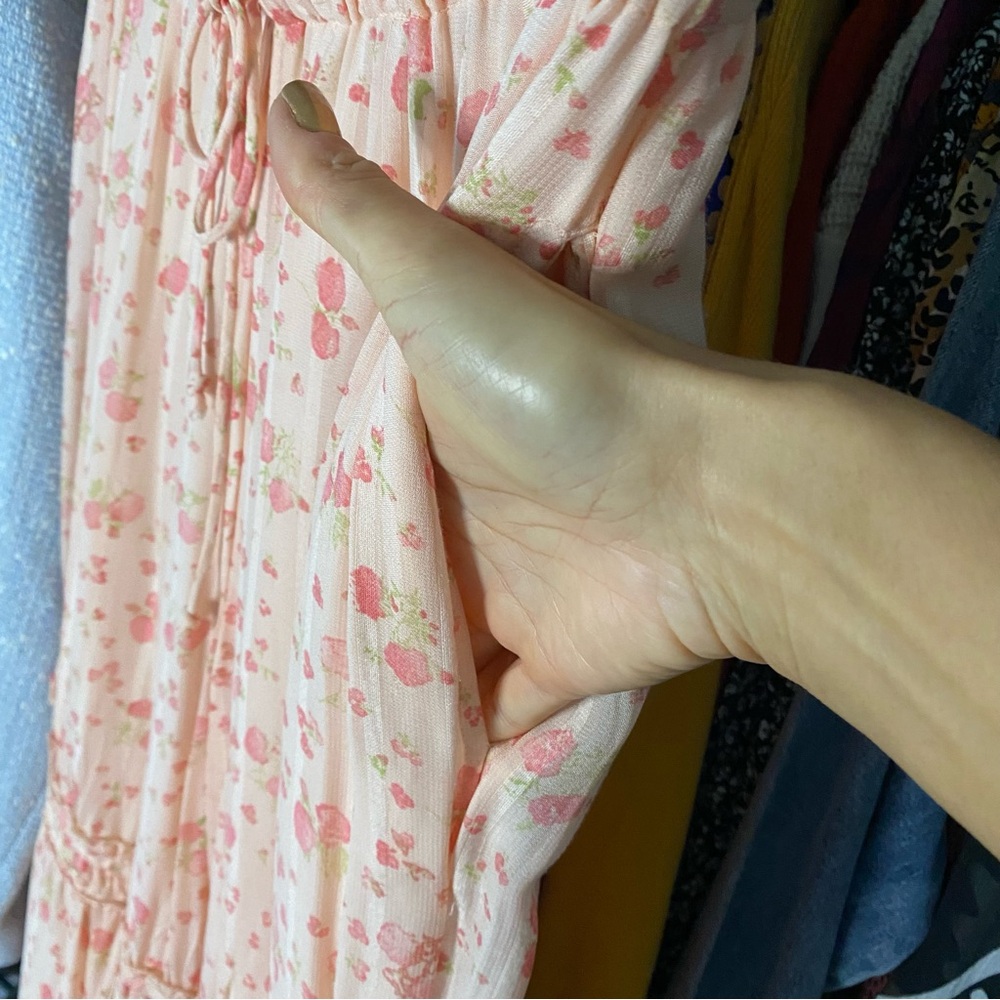 FREE PEOPLE Emmeline Tiered Pink Floral Wide Leg Pants in Peach Combo - Picture 12 of 16